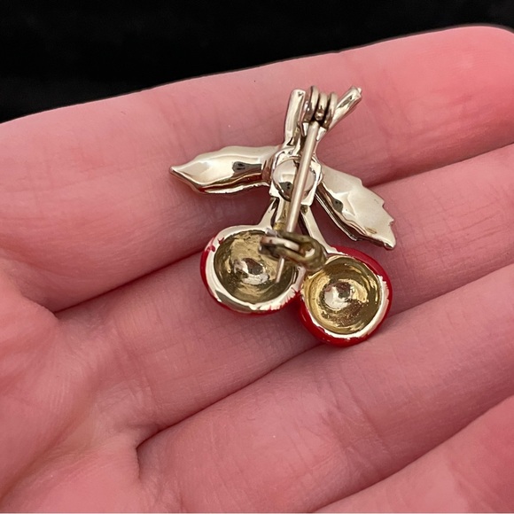 Vintage Silver Tone Red Enamel Cherry Coquette Girl Ballet Dainty Pin / Brooch - Picture 5 of 9